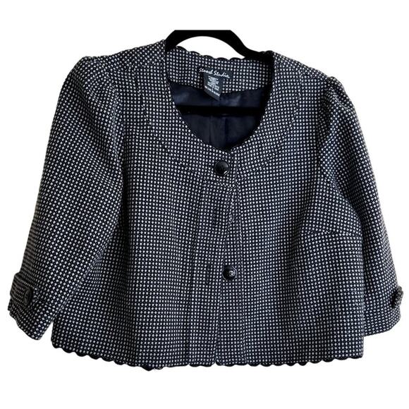 Stoosh Studio blazer Jacket Women Large Houndstooth jacquard tweed short cropped - Picture 1 of 5